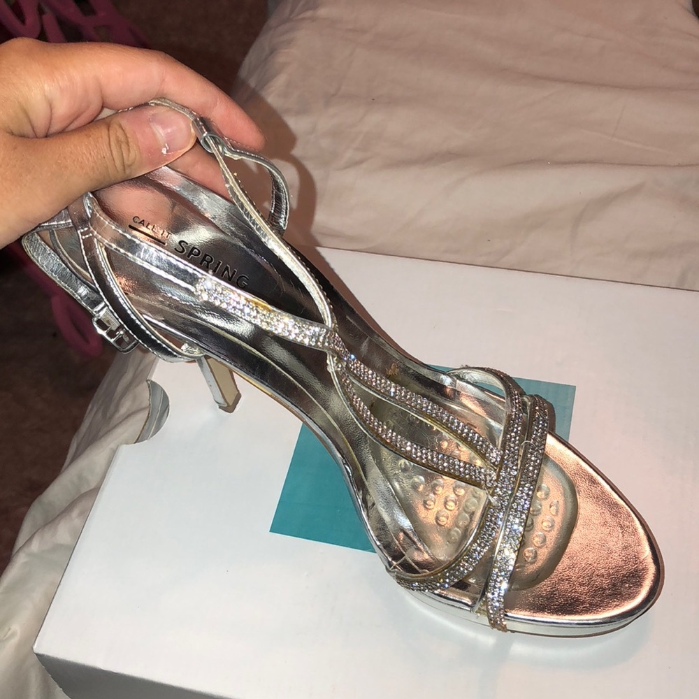 Call it Spring Silver Beaded Heels